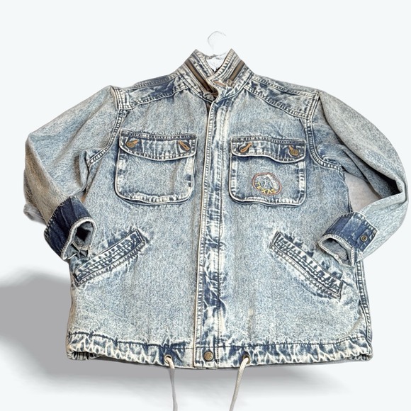 Vintage 80s Revival Denim Jacket Rare Acid Wash Embroidered Horse‎ Logo 42